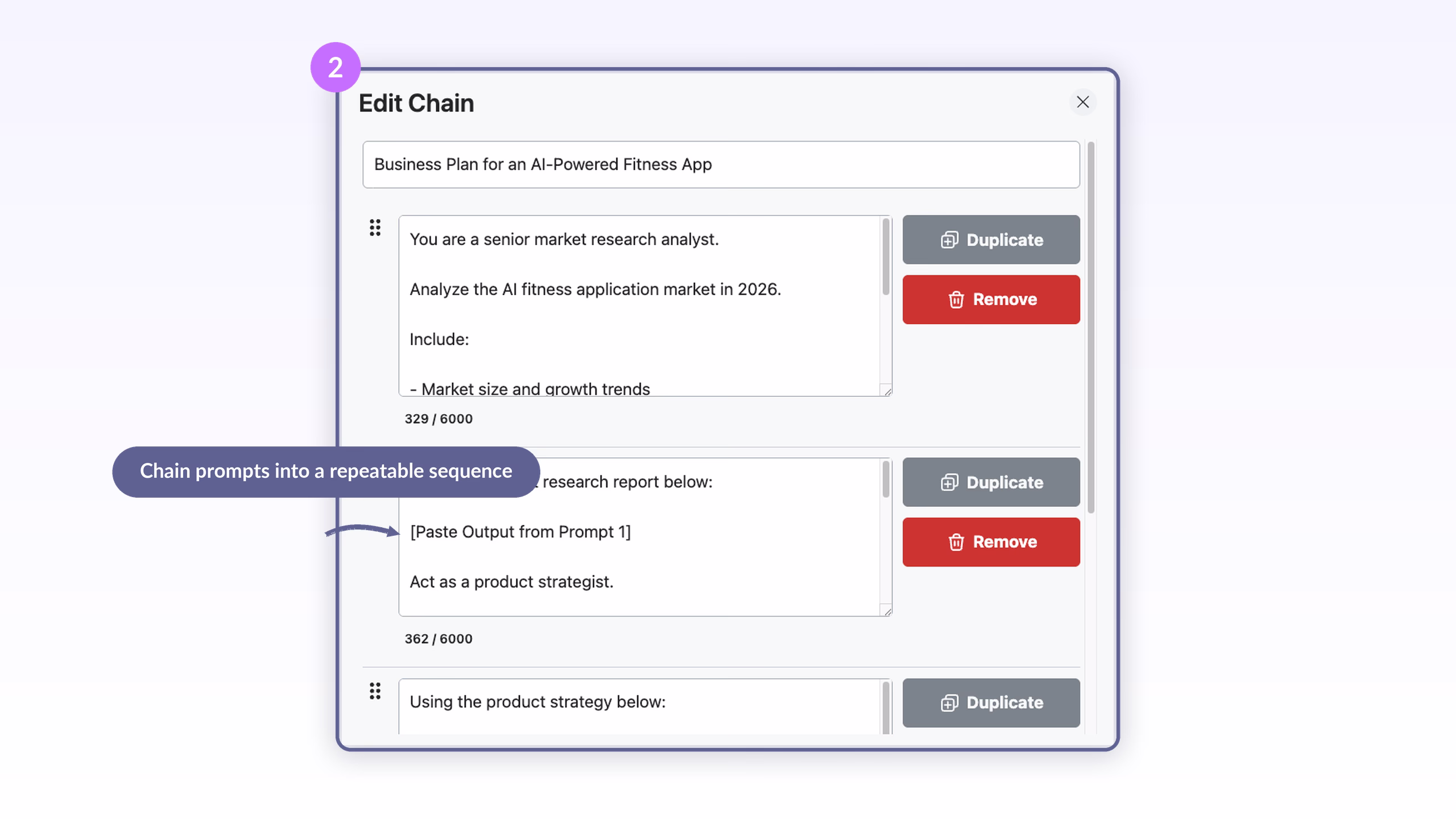 AI Toolbox prompt chaining: linking saved prompts into a repeatable multi-step sequence
