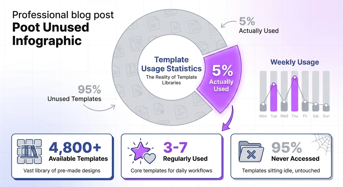 Data visualization showing that most users only utilize 5% of available prompt templates while 95% go unused