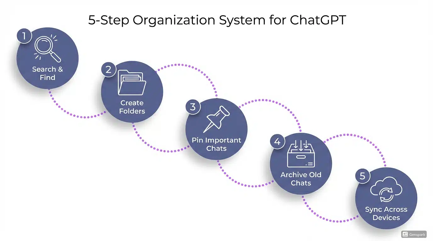 Infographic showing 5-step organization system with icons