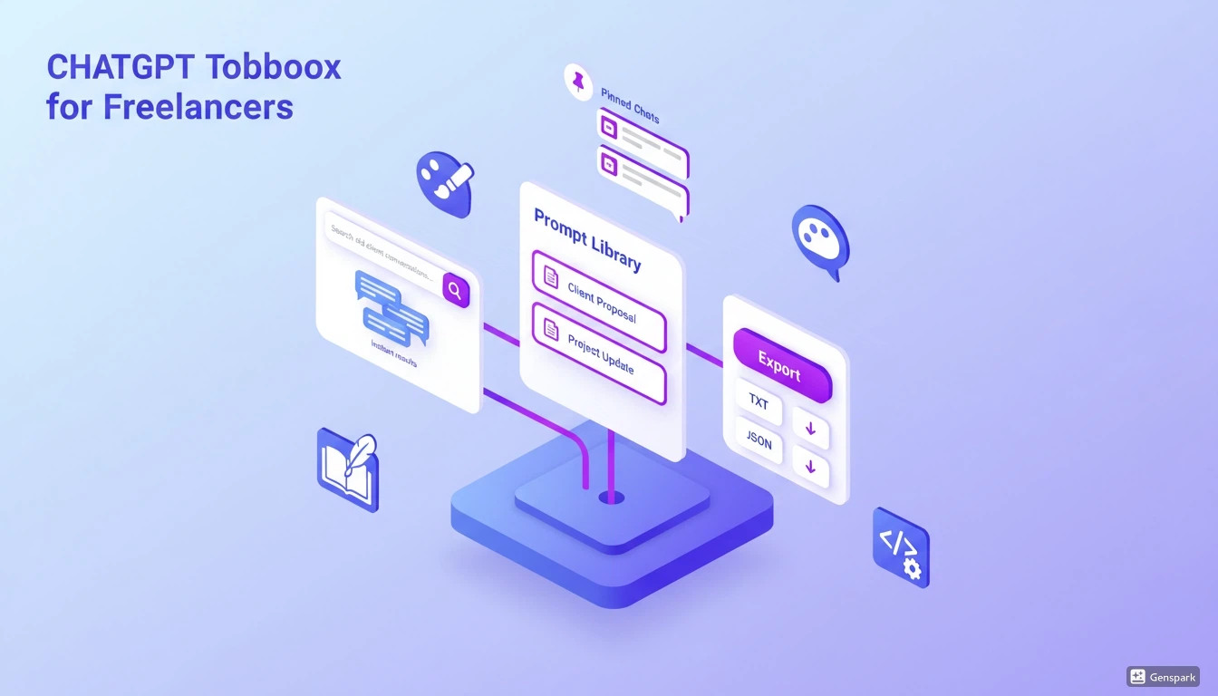 ChatGPT Toolbox features for freelancers including search, export, and prompt library