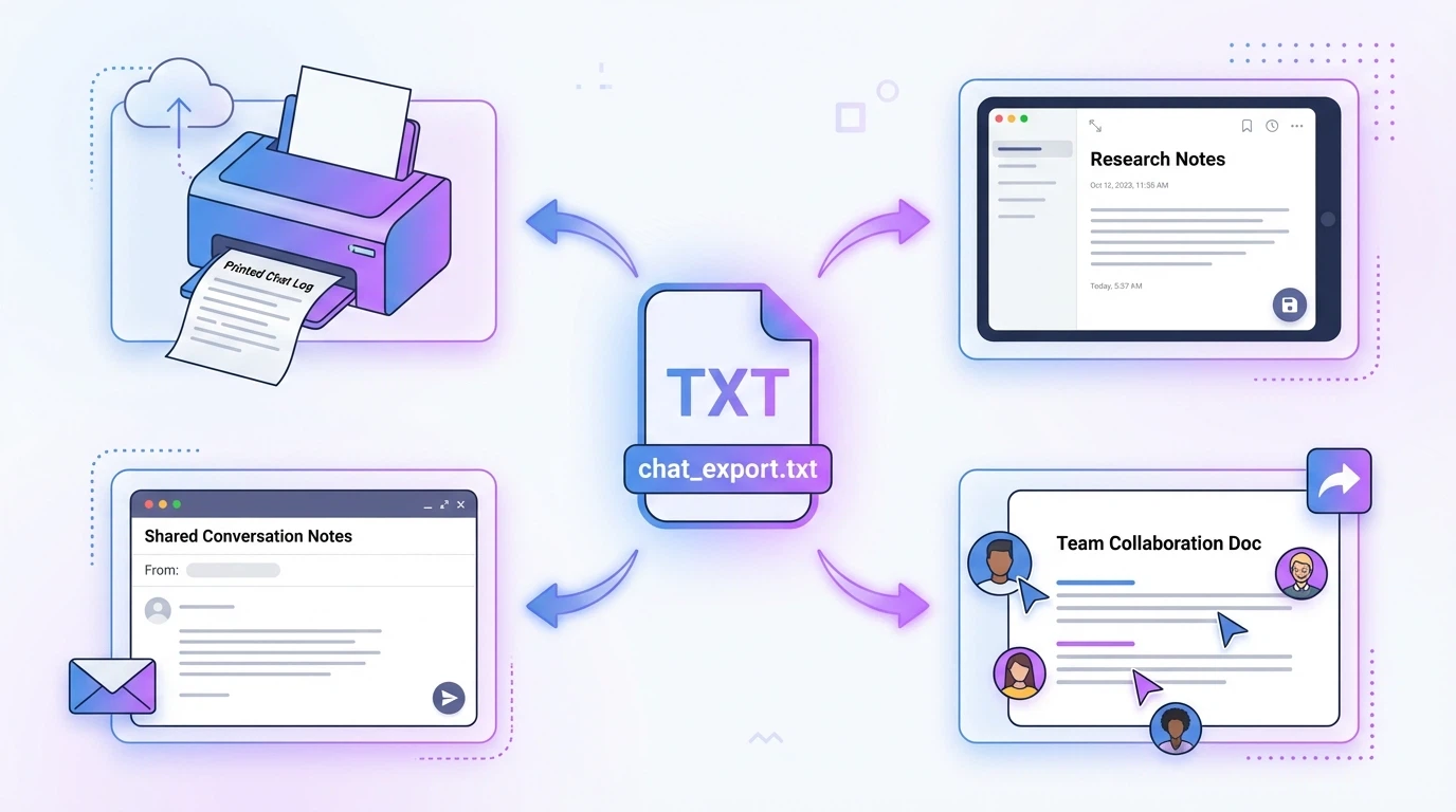 Bulk export interface showing multiple conversations being exported to TXT files