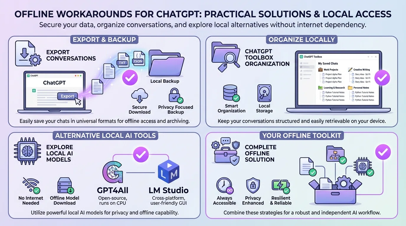 Export options showing ChatGPT Toolbox bulk export and offline access solutions