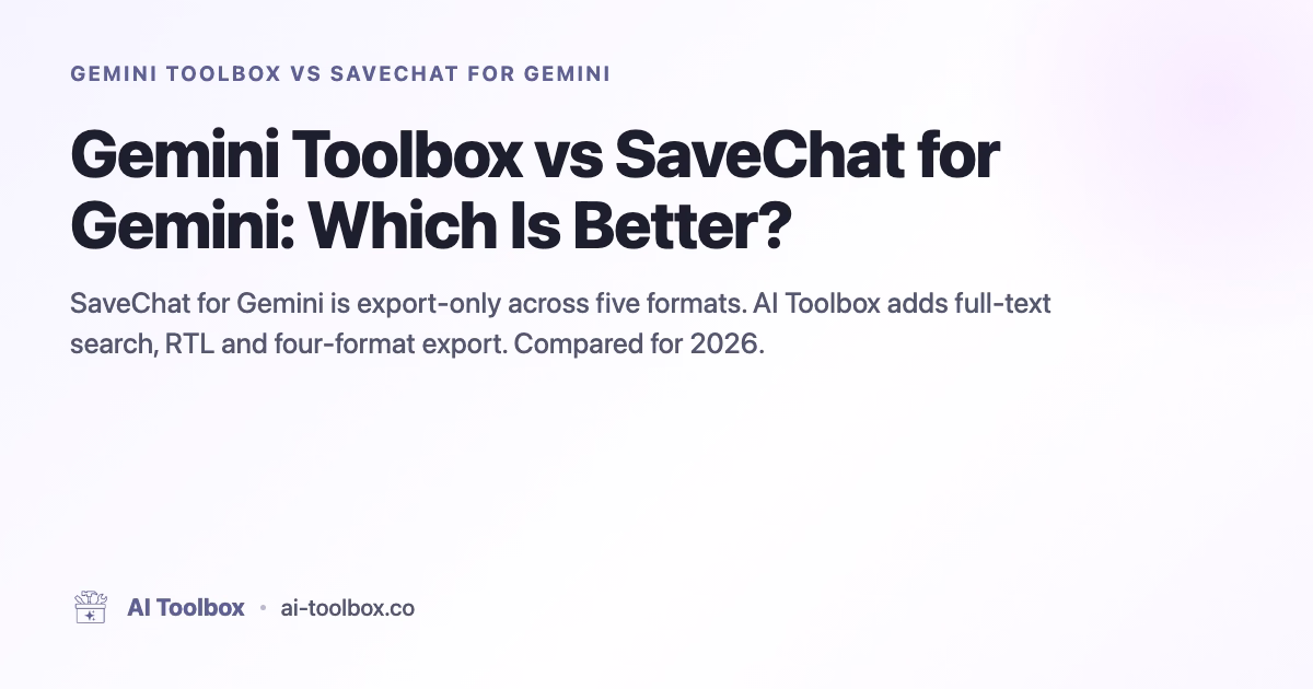Gemini Toolbox vs SaveChat for Gemini: Which Is Better?