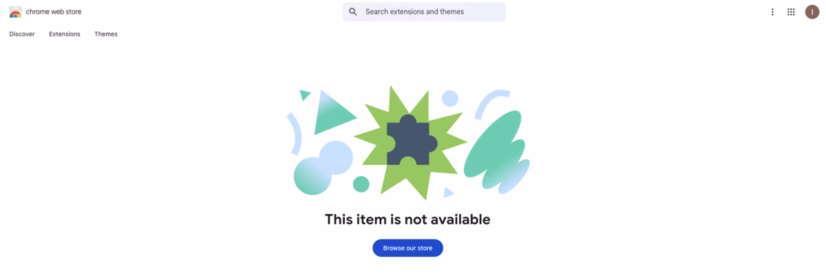 PinFold Chrome Web Store listing showing the extension has been unpublished and is no longer available