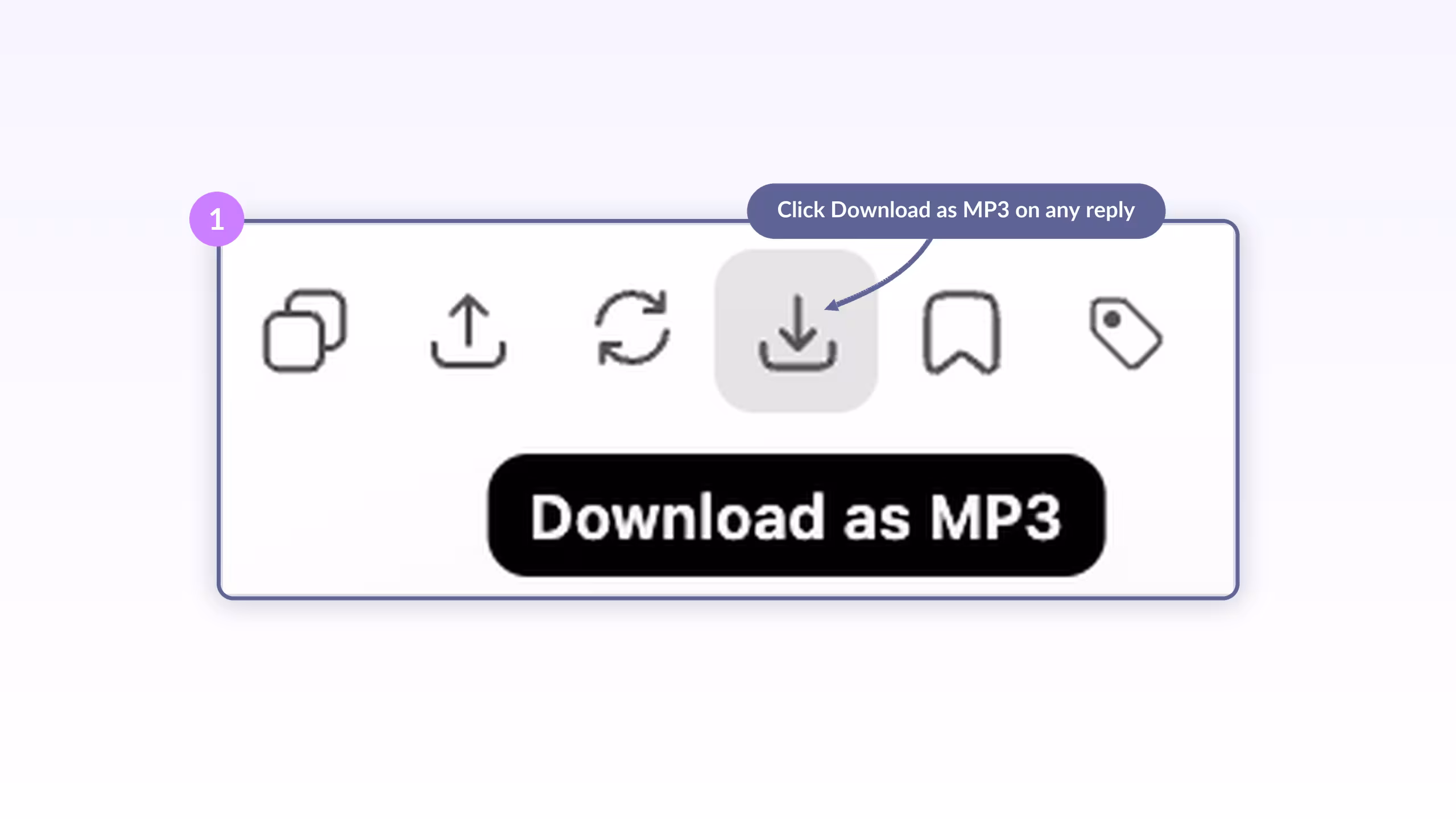 ChatGPT message action row with the Download as MP3 button highlighted next to copy, share, and bookmark icons