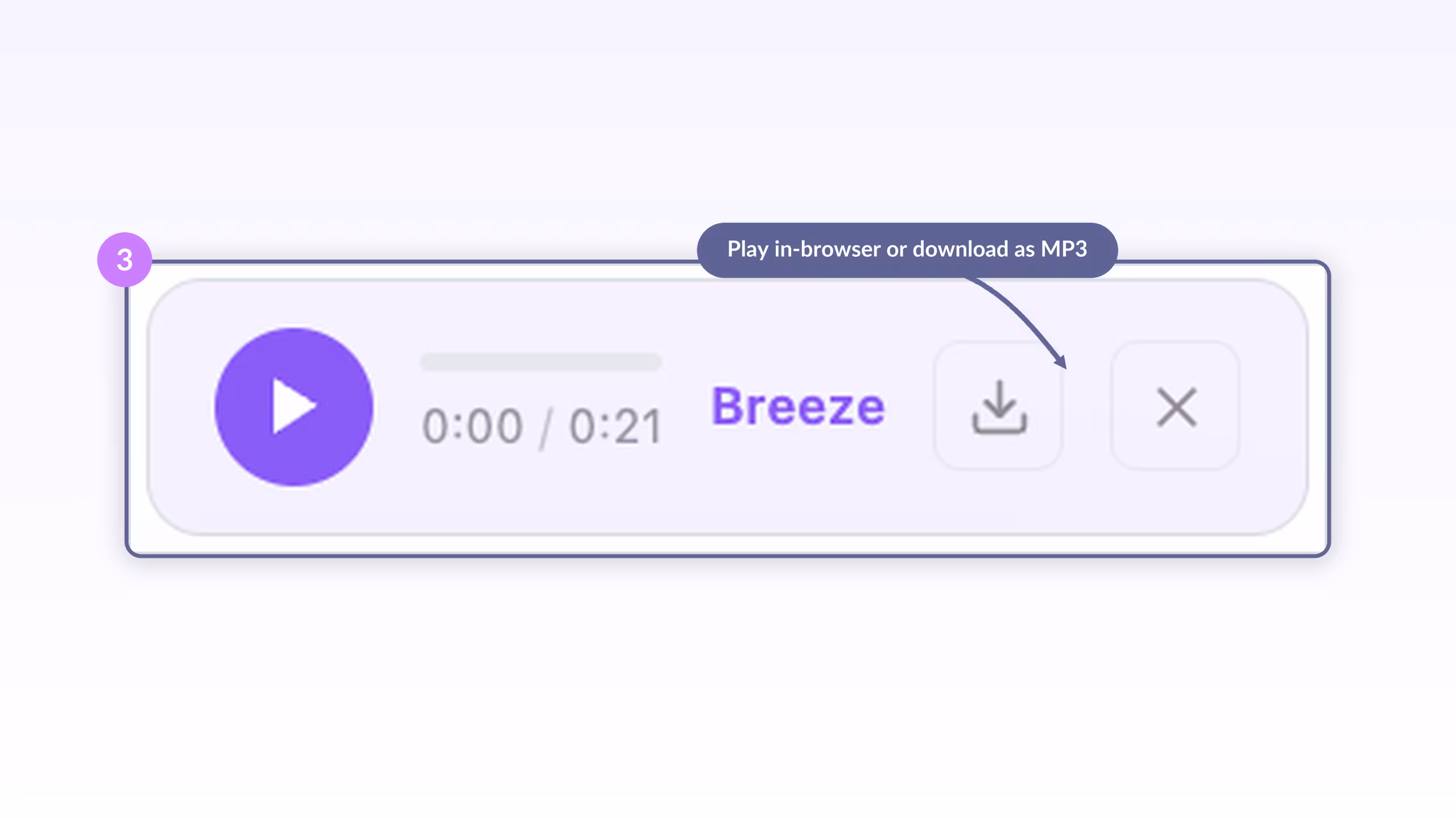 Inline ChatGPT audio player with play button, time display, the Breeze voice, a download button, and a close button