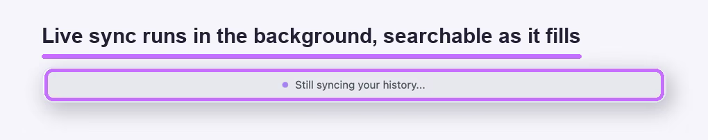 AI Toolbox sync status on ChatGPT showing history syncing in the background while search stays available