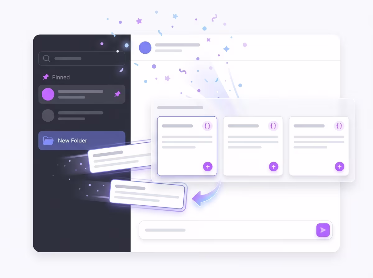ChatGPT Toolbox first-time setup showing the sidebar with a new folder, a pinned conversation, and the prompt library panel open
