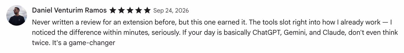 5-star Chrome Web Store review by Daniel Venturim Ramos: Never written a review for an extension before, but this one earned it. The tools slot right into how I already w…