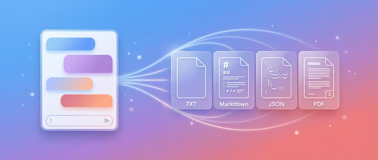 Gemini Toolbox export menu showing TXT, Markdown, JSON, and PDF options on a Google Gemini conversation