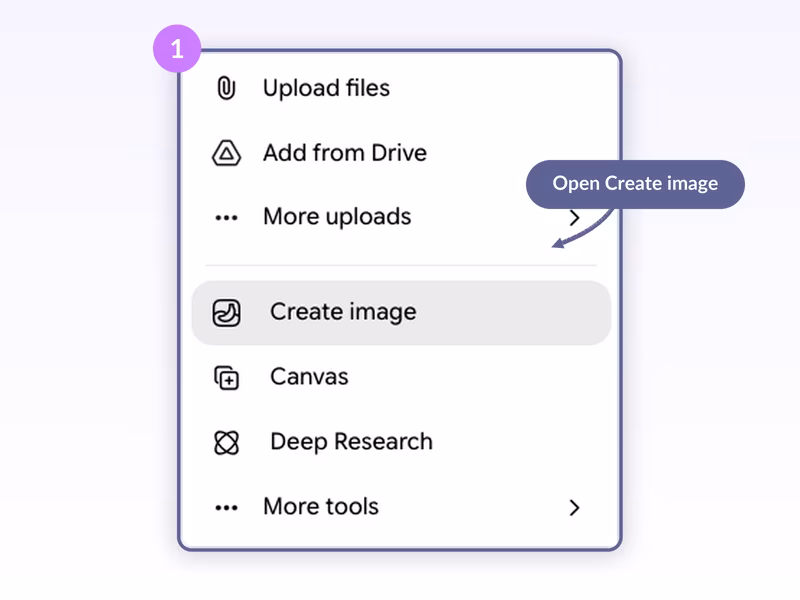 Gemini plus menu with Create image highlighted next to Upload files and Add from Drive